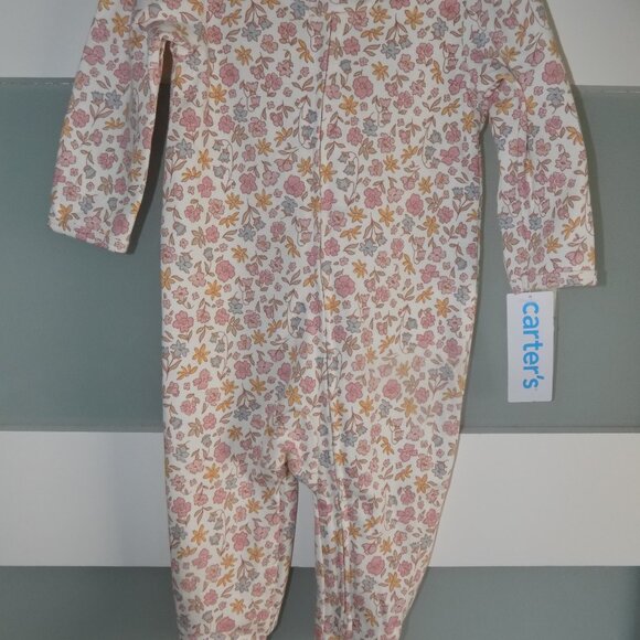Carter's Floral Fall LS 2 Way Zipper Footie Size 6 Months Girl's New - Picture 2 of 3